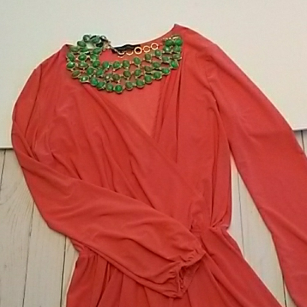 Honey Punch coral long sleeve romper - Picture 2 of 5